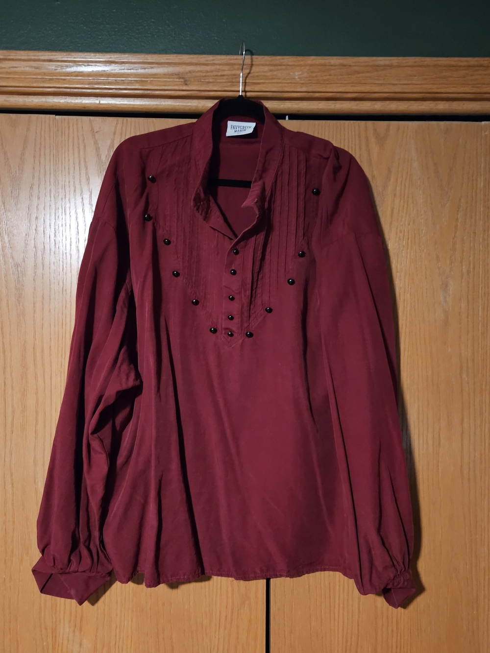 Vintage-Inspired Red Blouse with Decorative Buttons